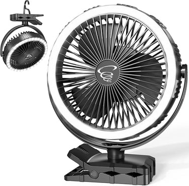 Ventilador portátil recargable de 10.000 mAh con linterna LED, ventilador con batería USB de 20,3 cm, ventilador con clip, fuerte circulación de aire, giro de 360°, abrazadera resistente